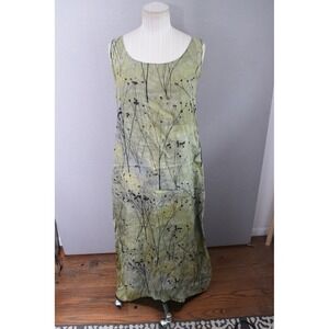 Susan Shinnick Maxi Dress Small Green Botanical Hand Painted Printed Art Linen